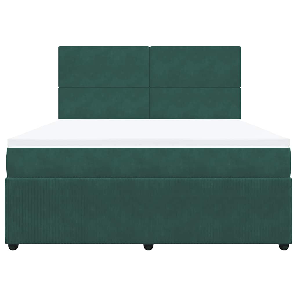 vidaXL Κρεβάτι Boxspring με Στρώμα Σκούρο Πράσινο 180x200εκ. Βελούδινο