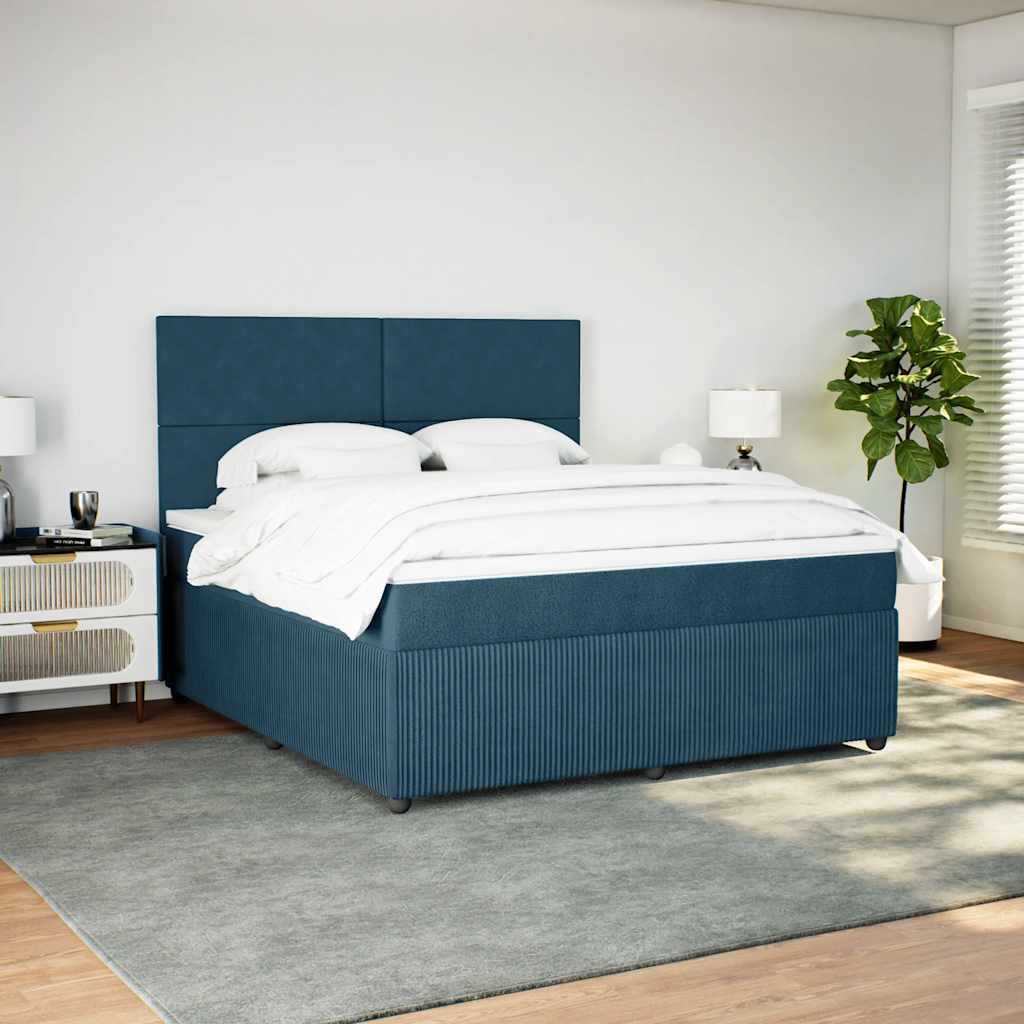 vidaXL Κρεβάτι Boxspring με Στρώμα Μπλε 180x200 εκ. Βελούδινο