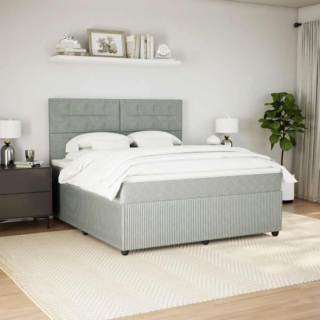 vidaXL Κρεβάτι Boxspring με Στρώμα Ανοιχτό Γκρι 180x200 εκ. Βελούδινο