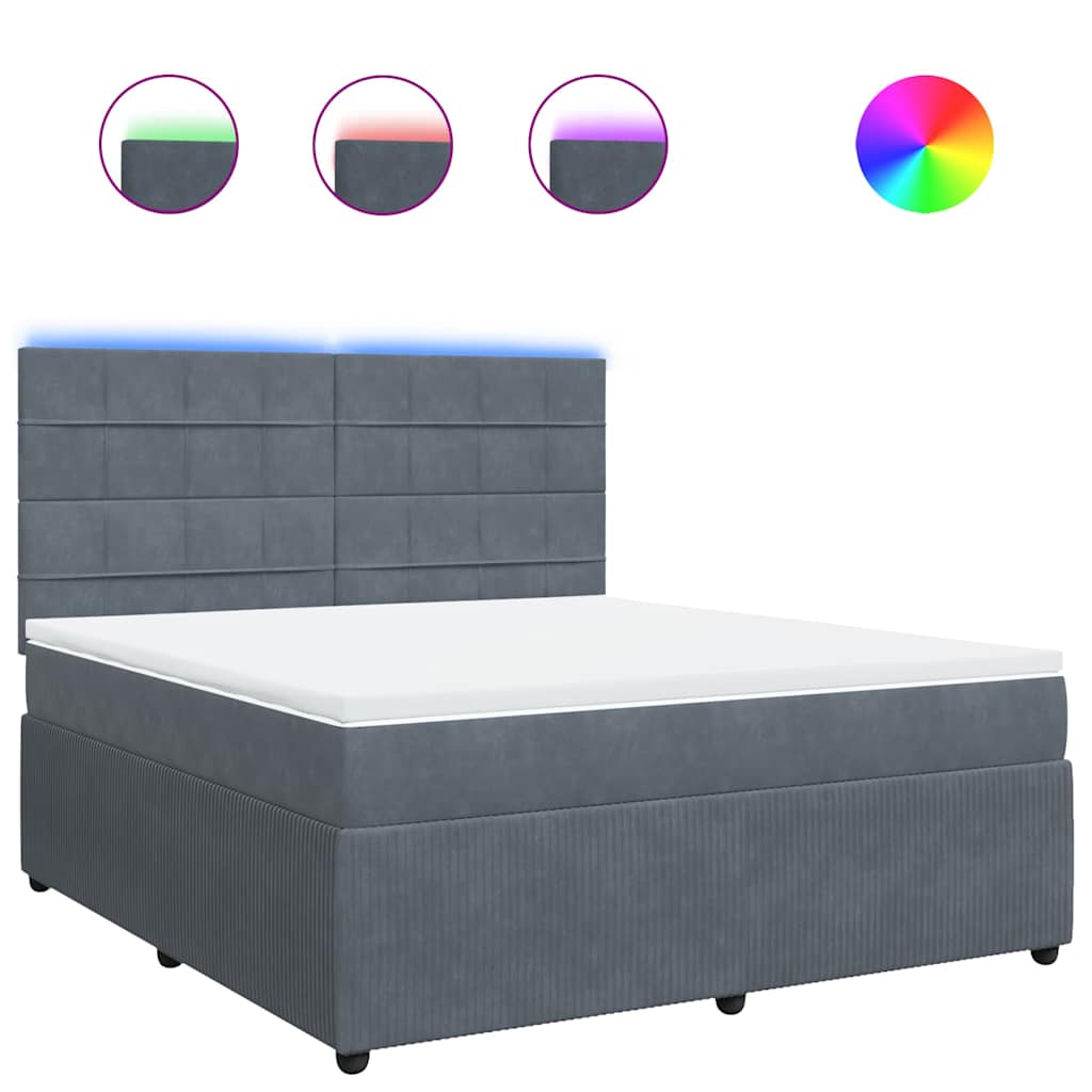 vidaXL Κρεβάτι Boxspring με Στρώμα Σκούρο Γκρι 180x200 εκ. Βελούδινο