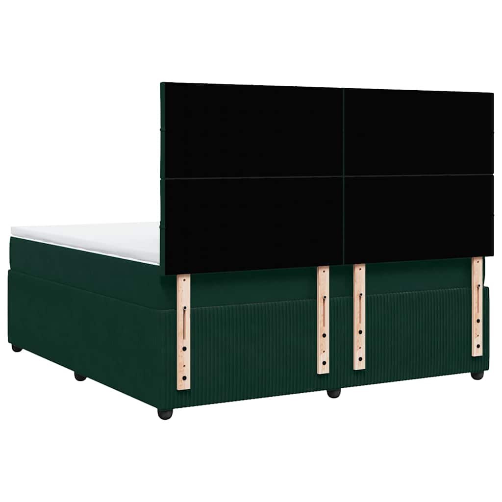 vidaXL Κρεβάτι Boxspring με Στρώμα Σκούρο Πράσινο 180x200εκ. Βελούδινο