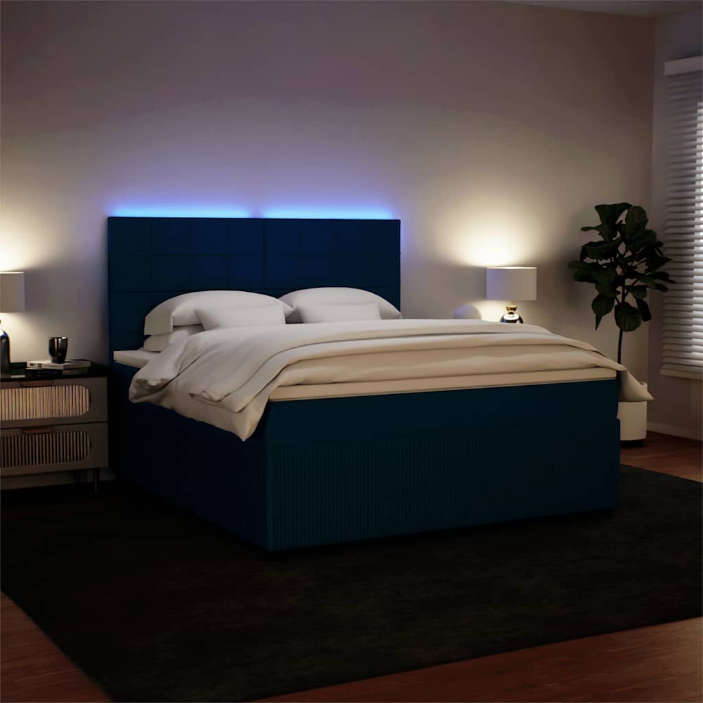 vidaXL Κρεβάτι Boxspring με Στρώμα Μπλε 180x200 εκ. Βελούδινο
