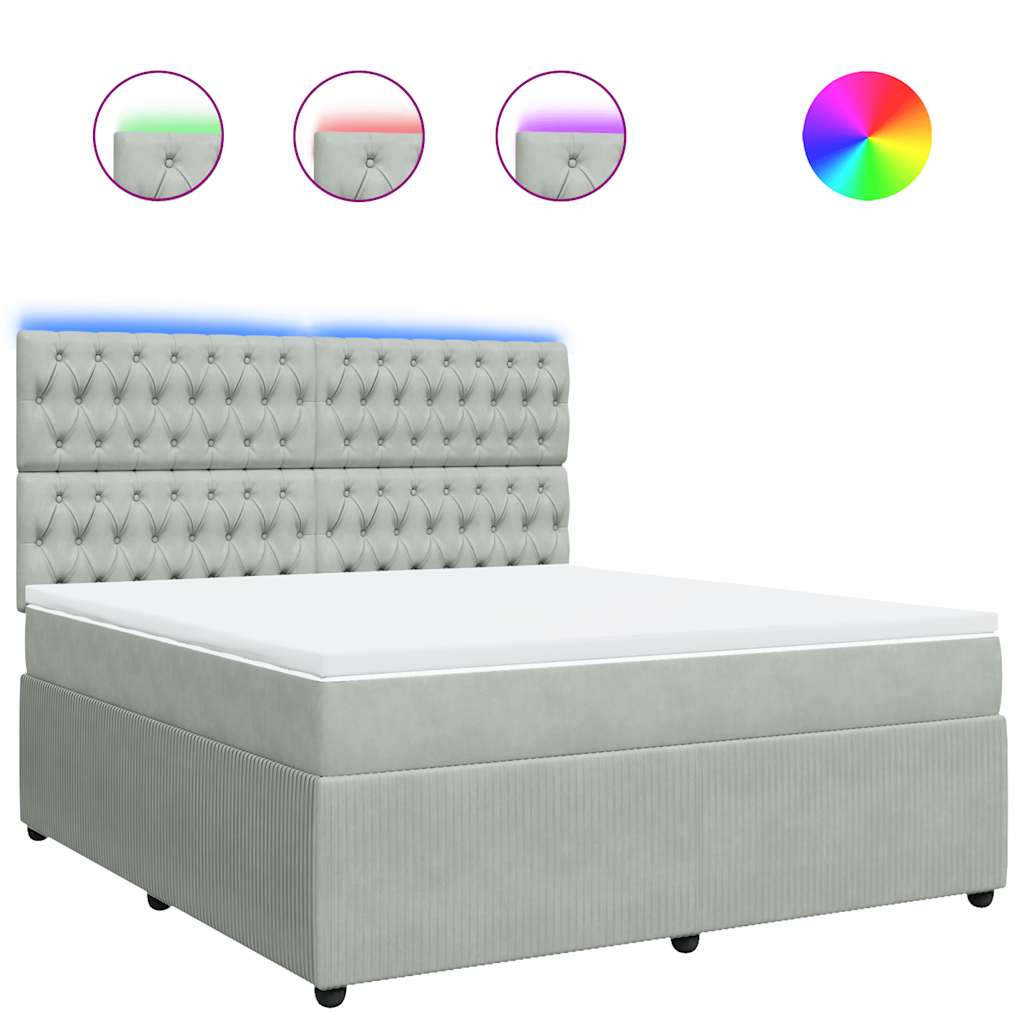 vidaXL Κρεβάτι Boxspring με Στρώμα Ανοιχτό Γκρι 180x200 εκ. Βελούδινο