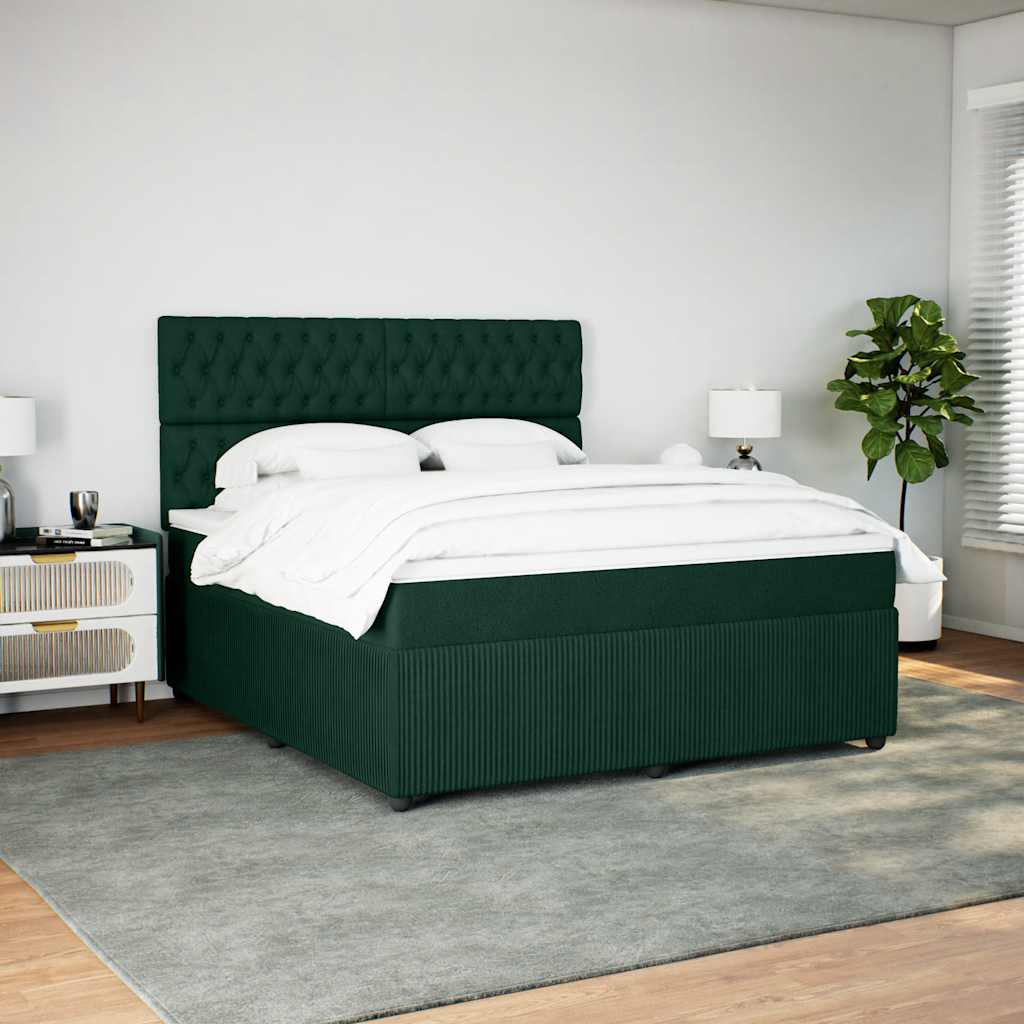 vidaXL Κρεβάτι Boxspring με Στρώμα Σκούρο Πράσινο 180x200εκ. Βελούδινο