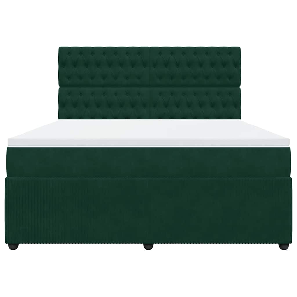 vidaXL Κρεβάτι Boxspring με Στρώμα Σκούρο Πράσινο 180x200εκ. Βελούδινο