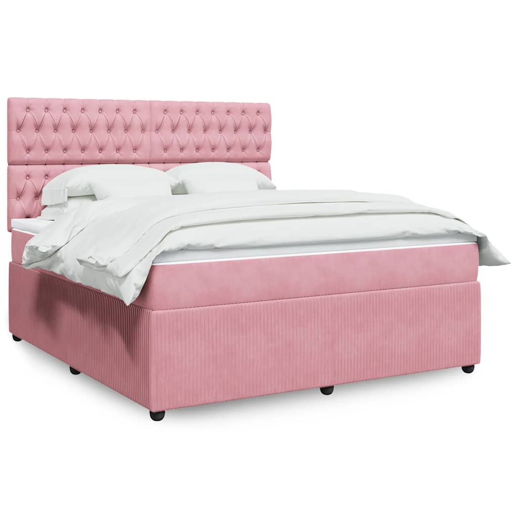 vidaXL Κρεβάτι Boxspring με Στρώμα Ροζ 180x200 εκ. Βελούδινο