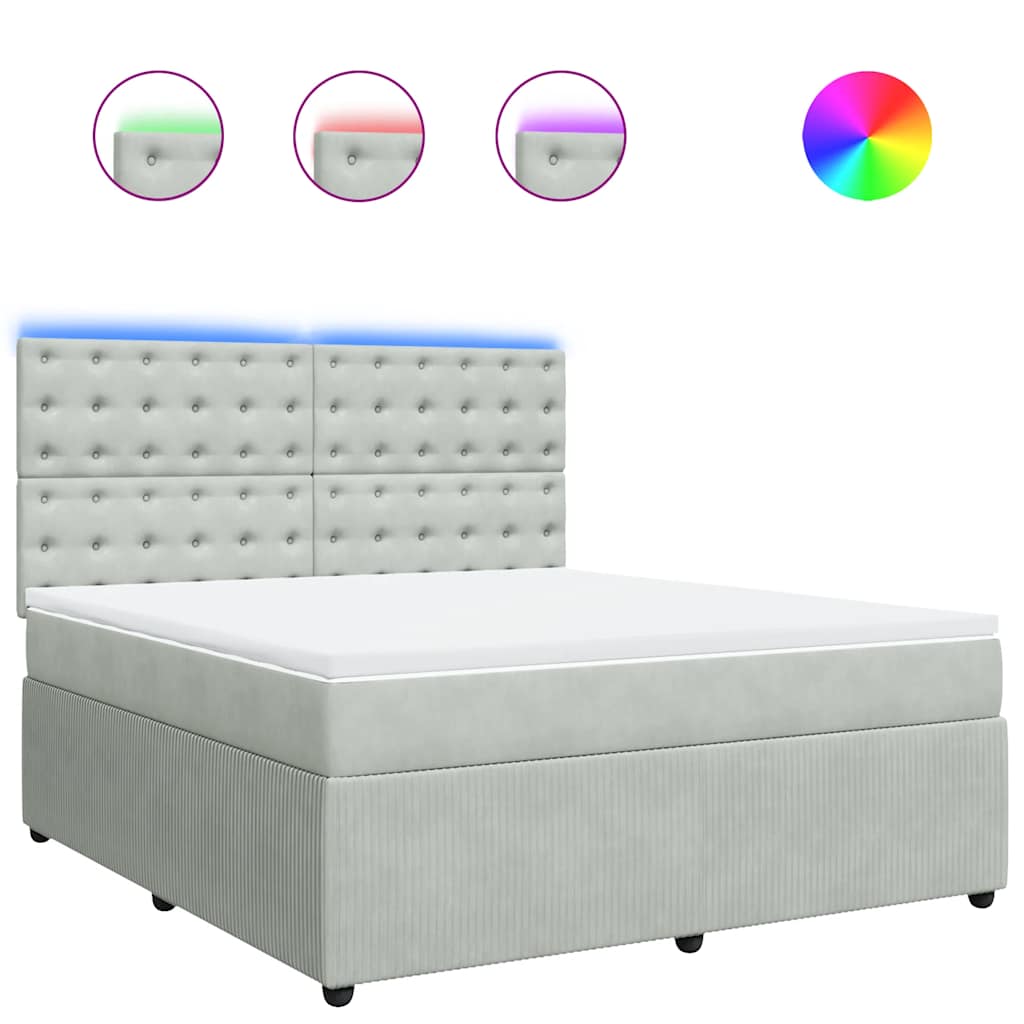 vidaXL Κρεβάτι Boxspring με Στρώμα Ανοιχτό Γκρι 180x200 εκ. Βελούδινο
