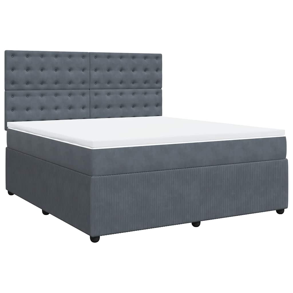 vidaXL Κρεβάτι Boxspring με Στρώμα Σκούρο Γκρι 180x200 εκ. Βελούδινο