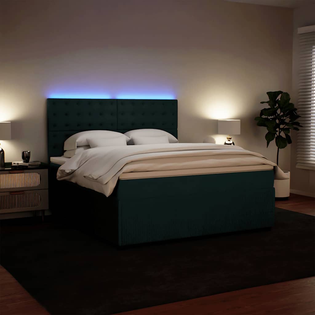 vidaXL Κρεβάτι Boxspring με Στρώμα Σκούρο Πράσινο 180x200εκ. Βελούδινο