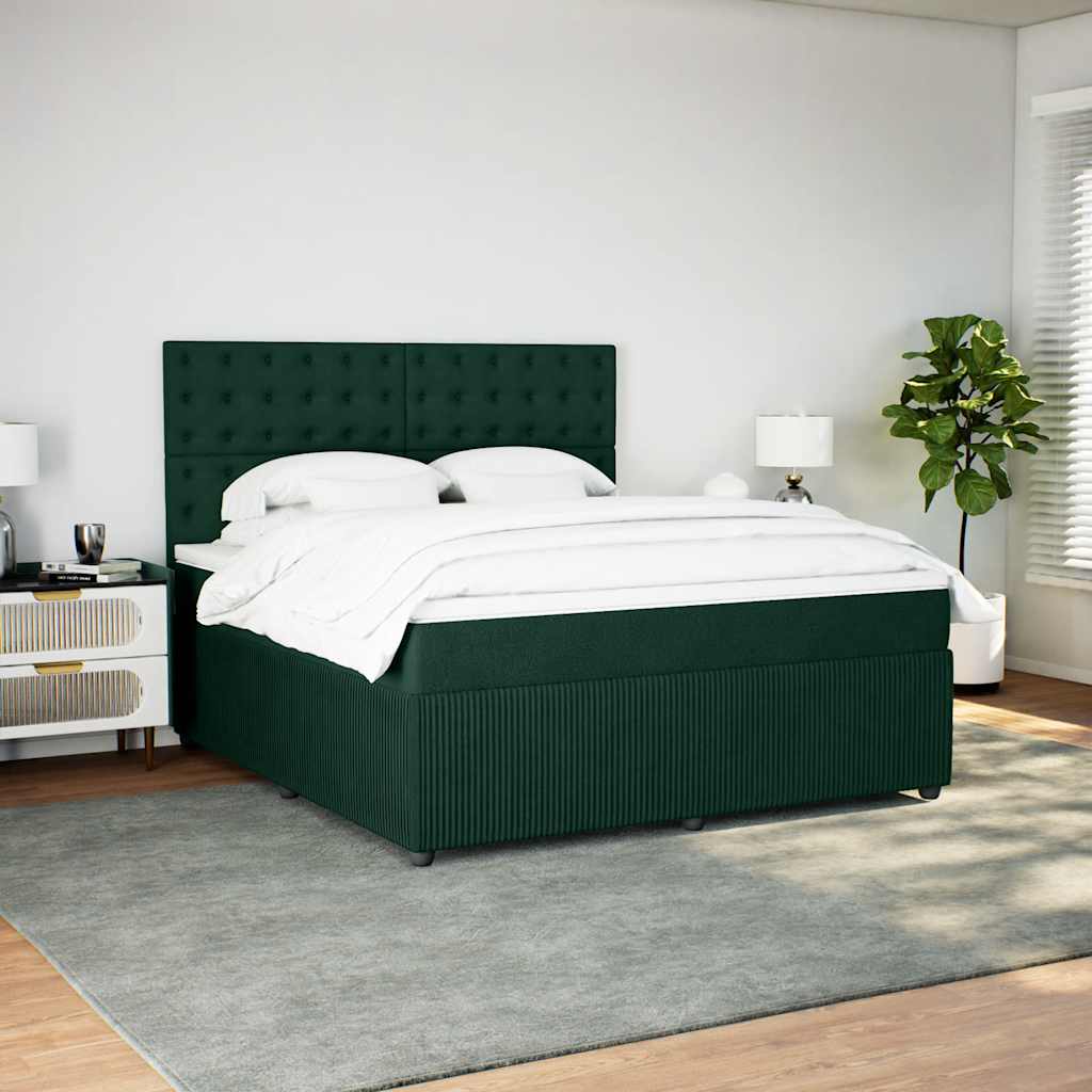vidaXL Κρεβάτι Boxspring με Στρώμα Σκούρο Πράσινο 180x200εκ. Βελούδινο