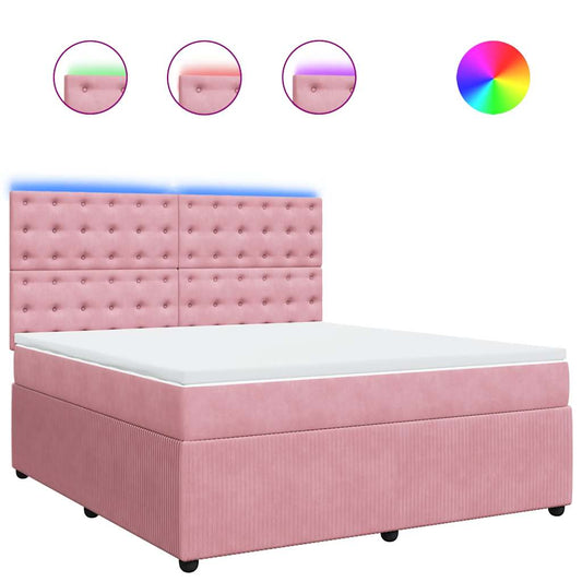 vidaXL Κρεβάτι Boxspring με Στρώμα Ροζ 180x200 εκ. Βελούδινο
