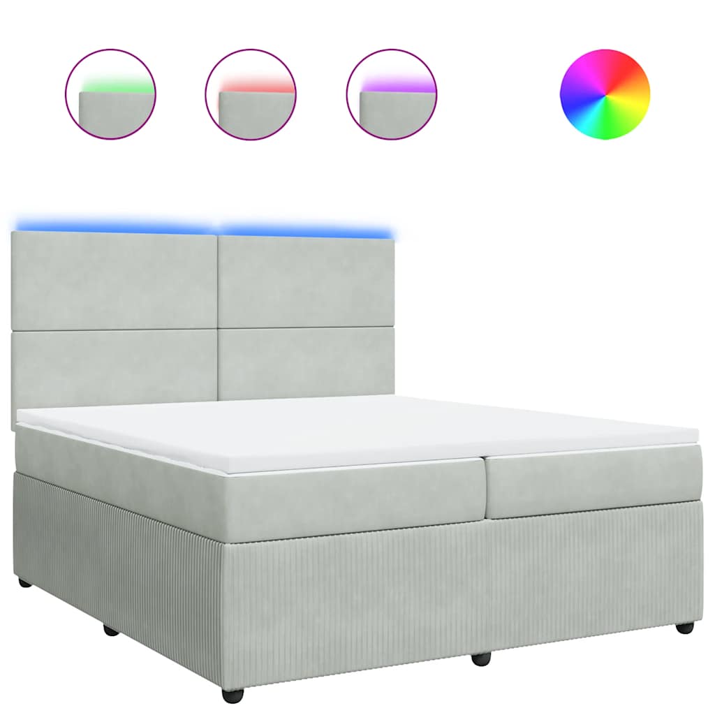 vidaXL Κρεβάτι Boxspring με Στρώμα Ανοιχτό Γκρι 200x200 εκ. Βελούδινο