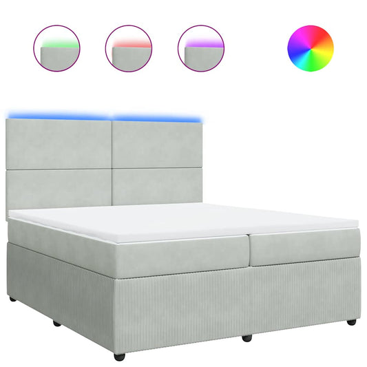 vidaXL Κρεβάτι Boxspring με Στρώμα Ανοιχτό Γκρι 200x200 εκ. Βελούδινο