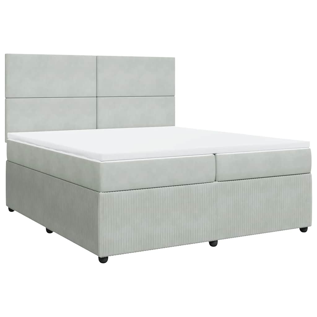 vidaXL Κρεβάτι Boxspring με Στρώμα Ανοιχτό Γκρι 200x200 εκ. Βελούδινο