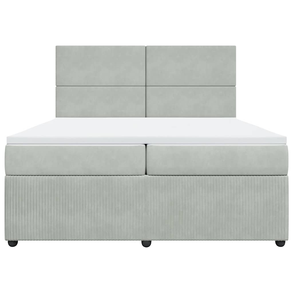 vidaXL Κρεβάτι Boxspring με Στρώμα Ανοιχτό Γκρι 200x200 εκ. Βελούδινο