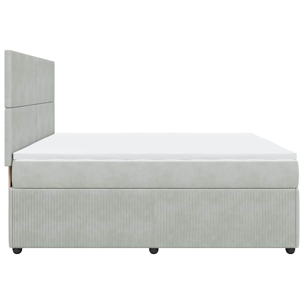vidaXL Κρεβάτι Boxspring με Στρώμα Ανοιχτό Γκρι 200x200 εκ. Βελούδινο