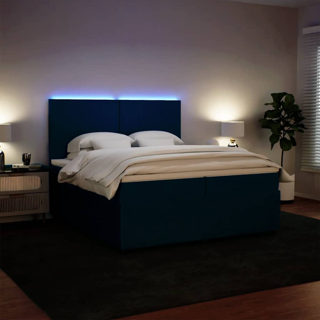 vidaXL Κρεβάτι Boxspring με Στρώμα Μπλε 200x200 εκ. Βελούδινο