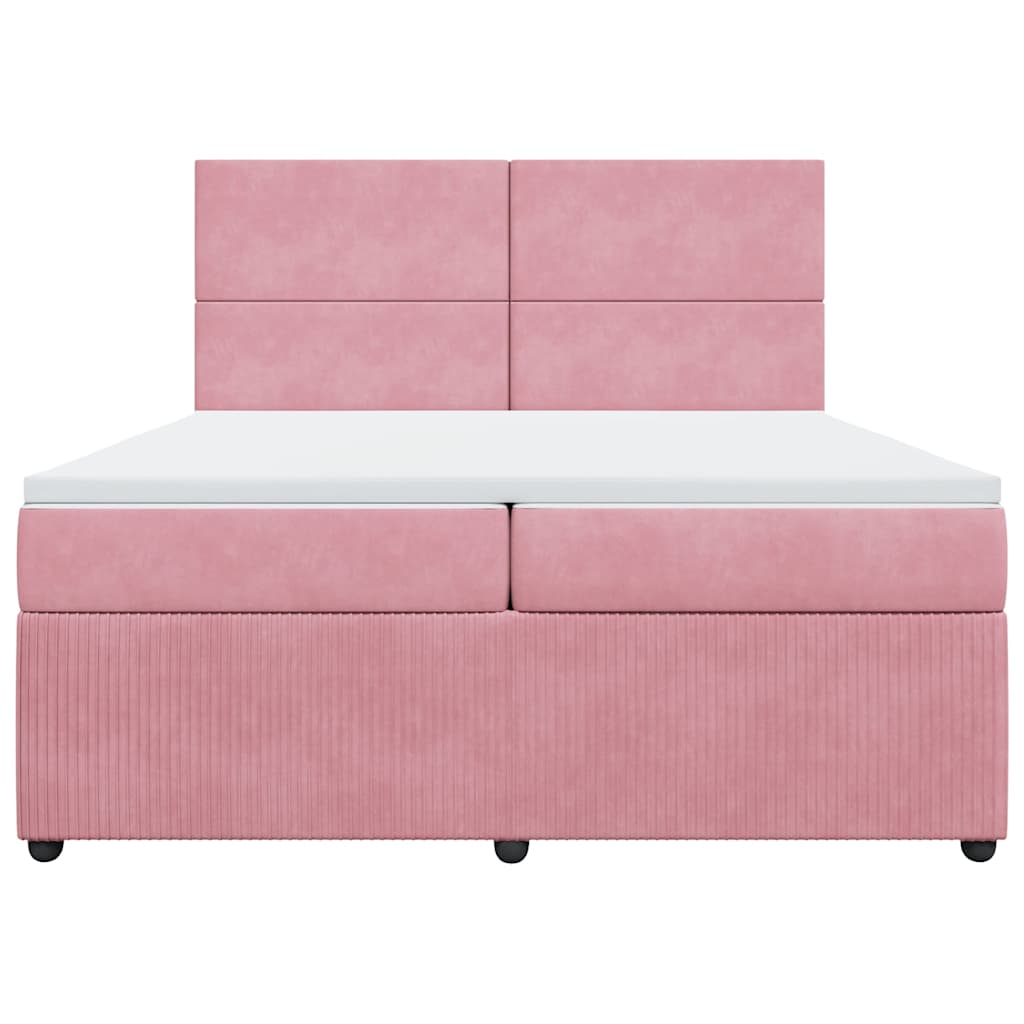 vidaXL Κρεβάτι Boxspring με Στρώμα Ροζ 200x200 εκ. Βελούδινο