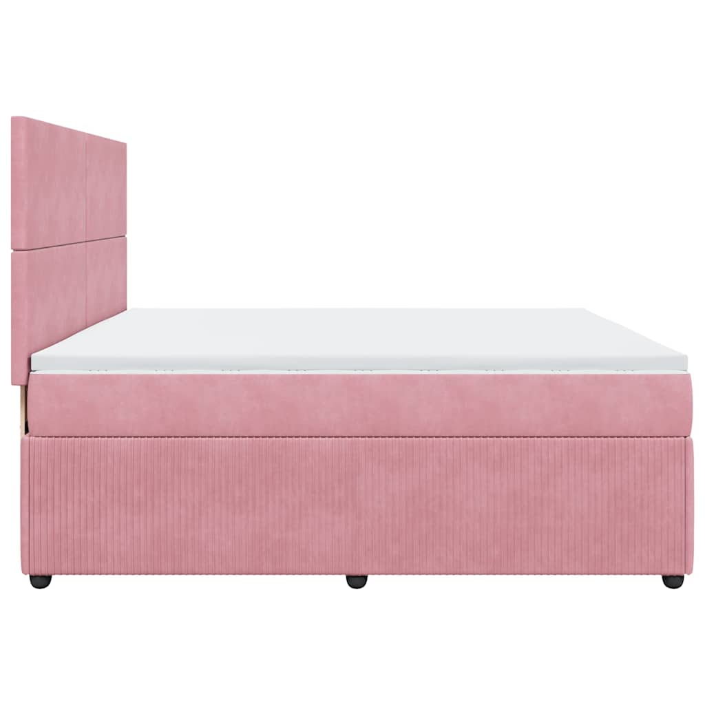 vidaXL Κρεβάτι Boxspring με Στρώμα Ροζ 200x200 εκ. Βελούδινο