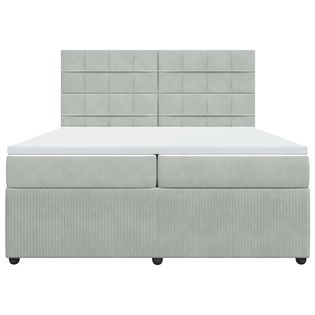 vidaXL Κρεβάτι Boxspring με Στρώμα Ανοιχτό Γκρι 200x200 εκ. Βελούδινο