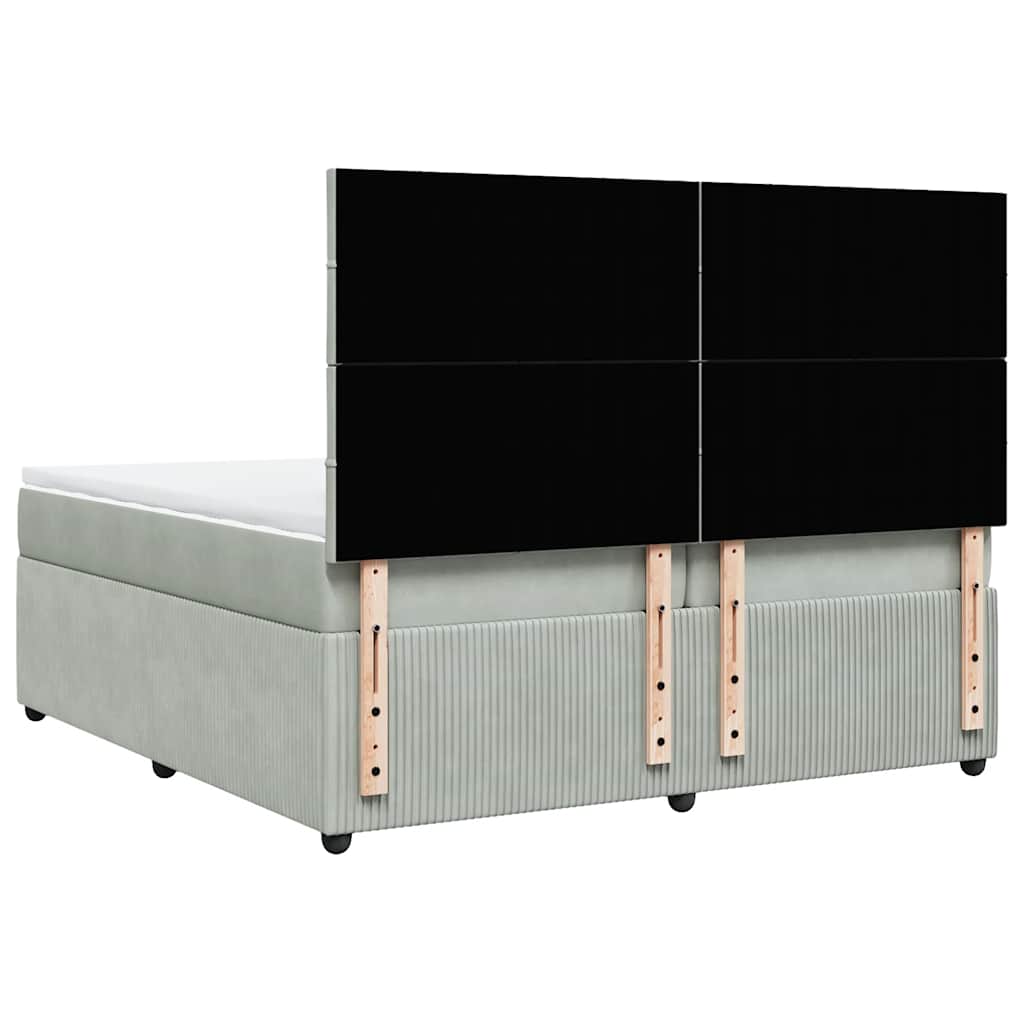 vidaXL Κρεβάτι Boxspring με Στρώμα Ανοιχτό Γκρι 200x200 εκ. Βελούδινο