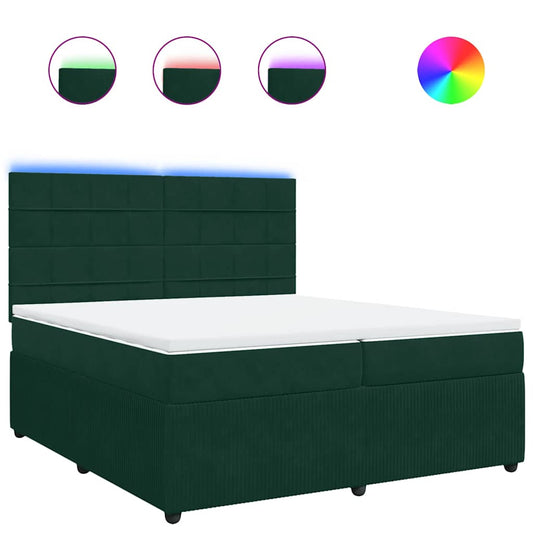 vidaXL Κρεβάτι Boxspring με Στρώμα Σκούρο Πράσινο 200x200εκ. Βελούδινο