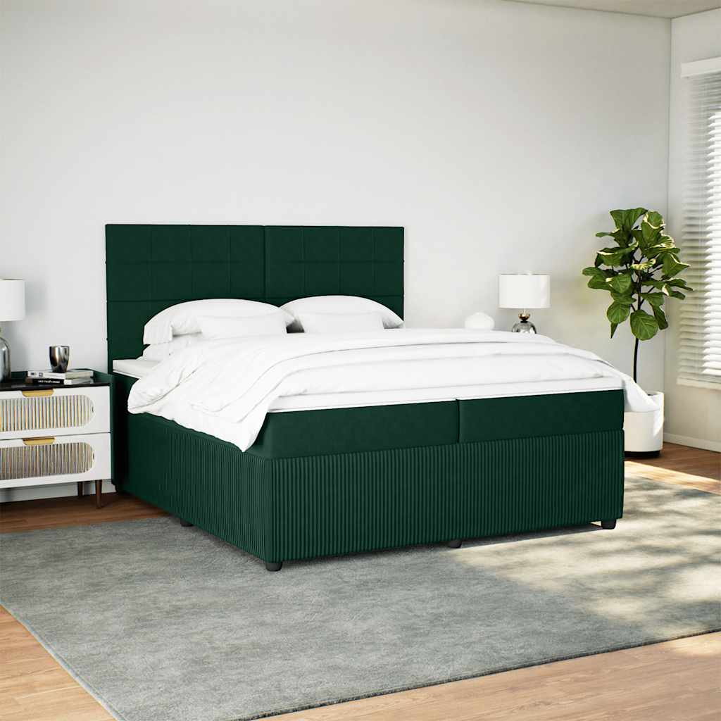 vidaXL Κρεβάτι Boxspring με Στρώμα Σκούρο Πράσινο 200x200εκ. Βελούδινο