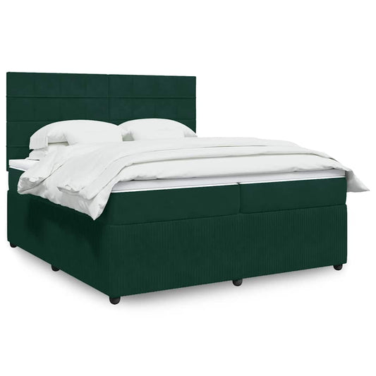 vidaXL Κρεβάτι Boxspring με Στρώμα Σκούρο Πράσινο 200x200εκ. Βελούδινο