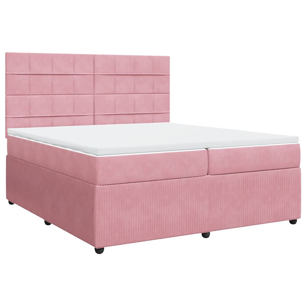 vidaXL Κρεβάτι Boxspring με Στρώμα Ροζ 200x200 εκ. Βελούδινο