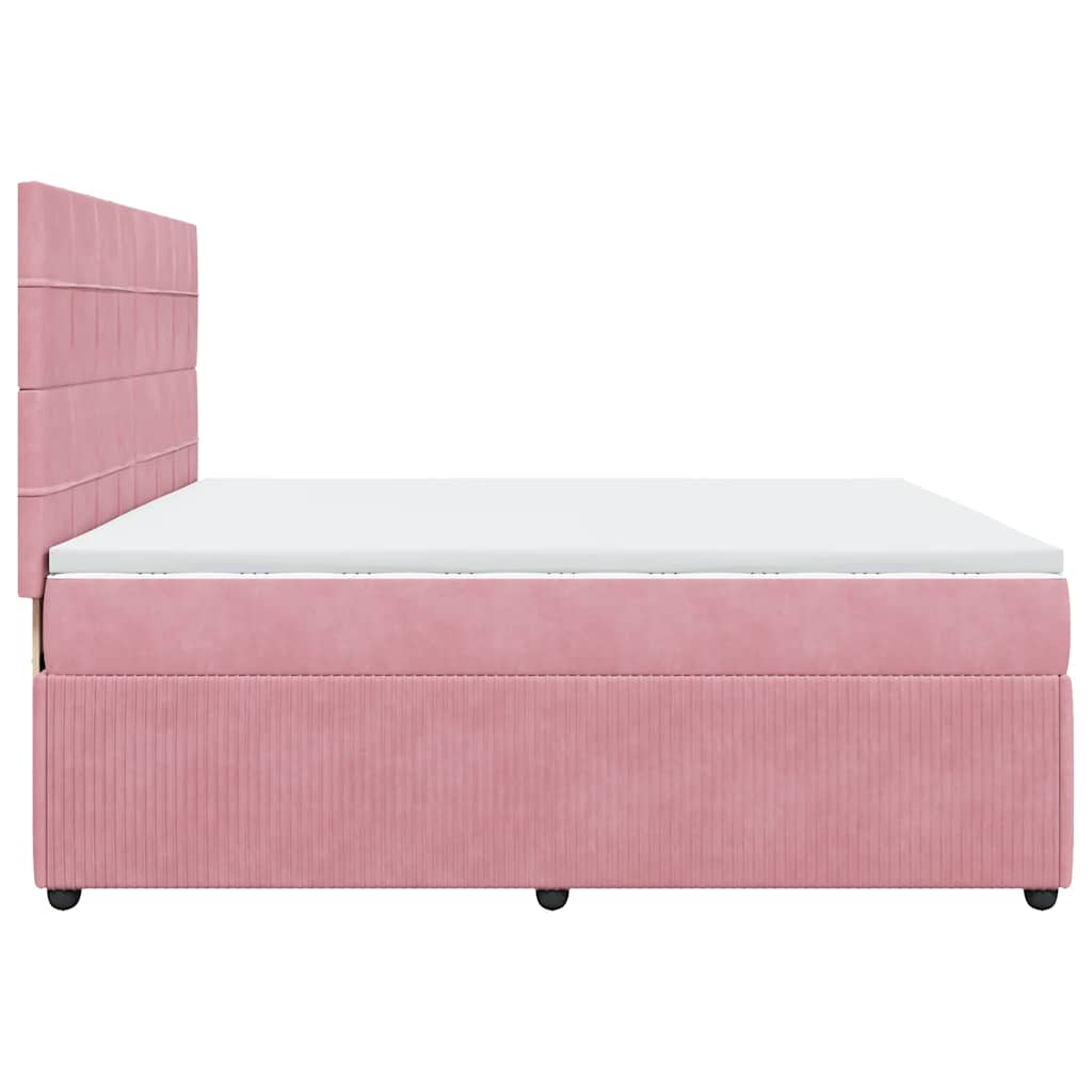 vidaXL Κρεβάτι Boxspring με Στρώμα Ροζ 200x200 εκ. Βελούδινο
