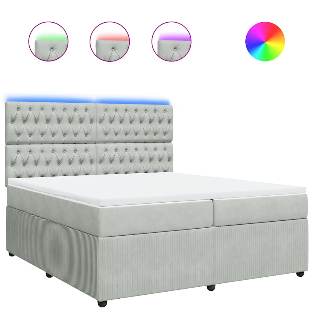 vidaXL Κρεβάτι Boxspring με Στρώμα Ανοιχτό Γκρι 200x200 εκ. Βελούδινο