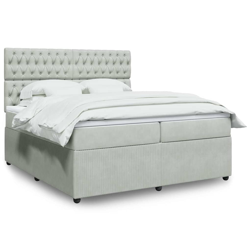 vidaXL Κρεβάτι Boxspring με Στρώμα Ανοιχτό Γκρι 200x200 εκ. Βελούδινο