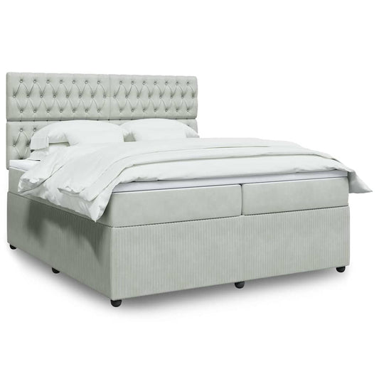 vidaXL Κρεβάτι Boxspring με Στρώμα Ανοιχτό Γκρι 200x200 εκ. Βελούδινο