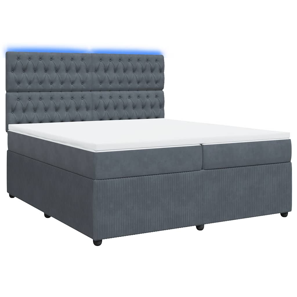 vidaXL Κρεβάτι Boxspring με Στρώμα Σκούρο Γκρι 200x200 εκ. Βελούδινο