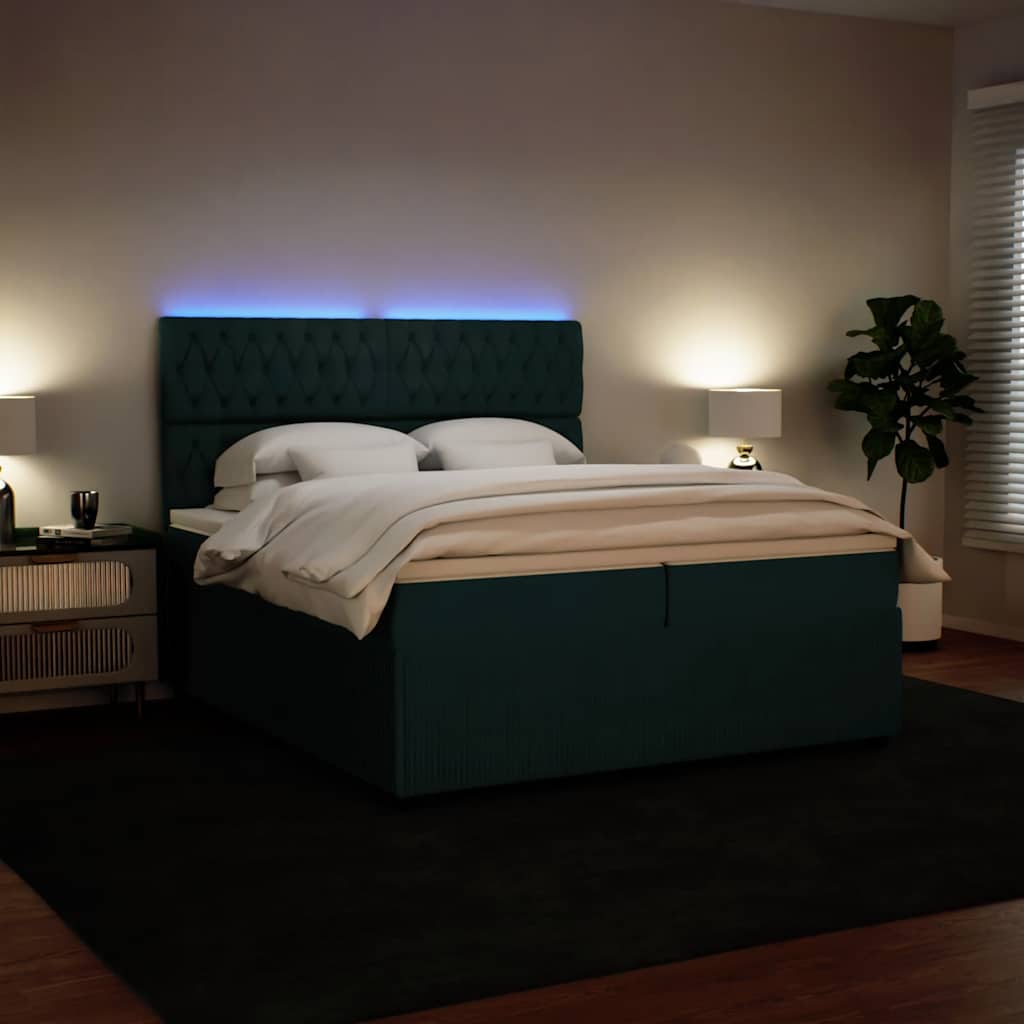 vidaXL Κρεβάτι Boxspring με Στρώμα Σκούρο Πράσινο 200x200εκ. Βελούδινο