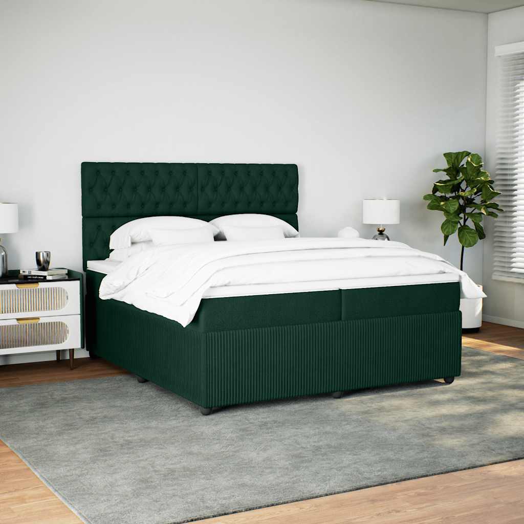 vidaXL Κρεβάτι Boxspring με Στρώμα Σκούρο Πράσινο 200x200εκ. Βελούδινο