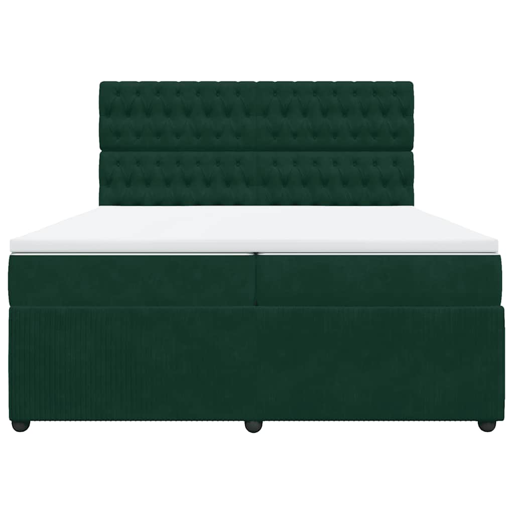 vidaXL Κρεβάτι Boxspring με Στρώμα Σκούρο Πράσινο 200x200εκ. Βελούδινο