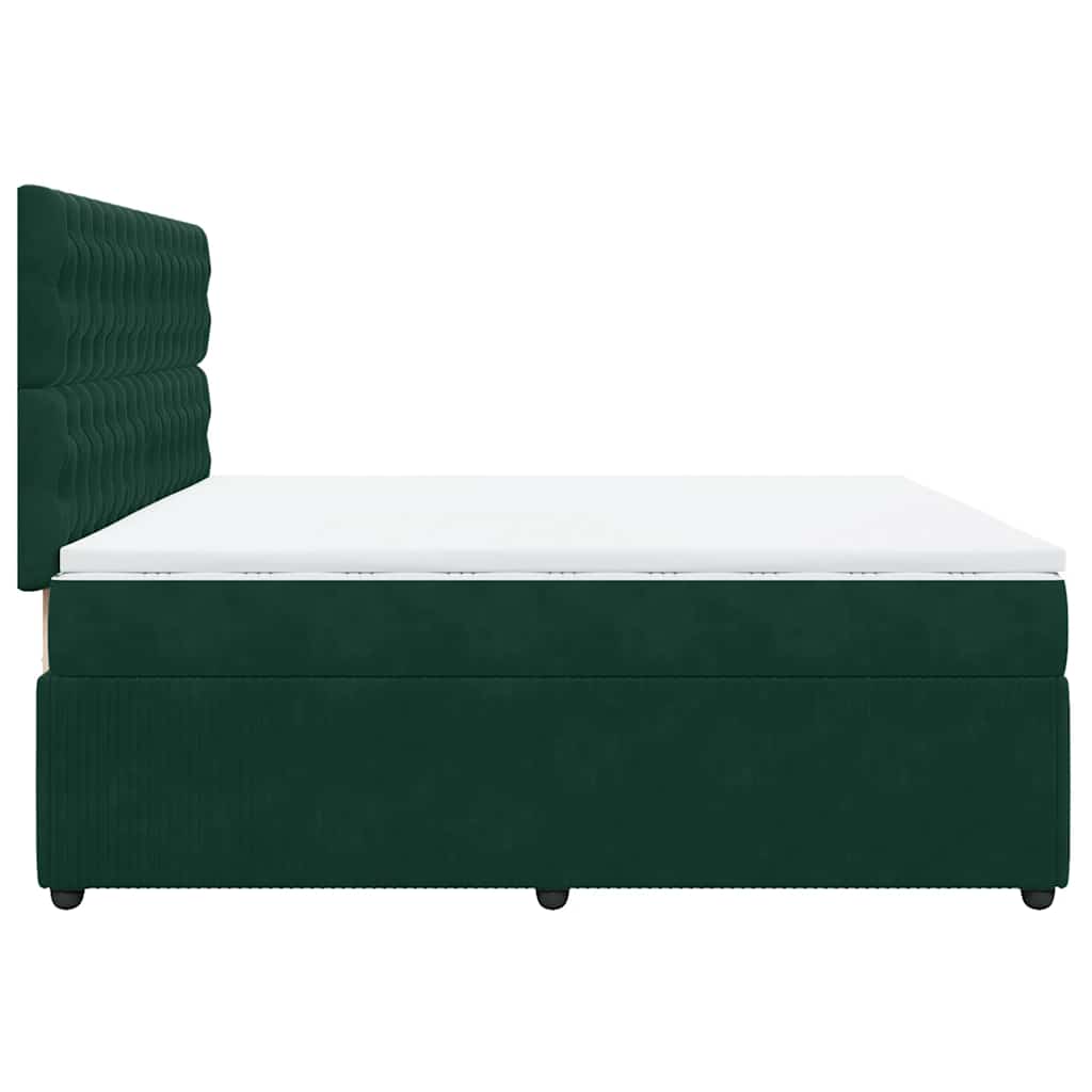 vidaXL Κρεβάτι Boxspring με Στρώμα Σκούρο Πράσινο 200x200εκ. Βελούδινο