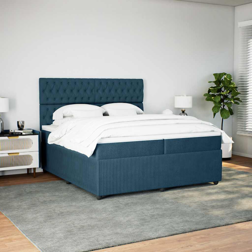 vidaXL Κρεβάτι Boxspring με Στρώμα Μπλε 200x200 εκ. Βελούδινο