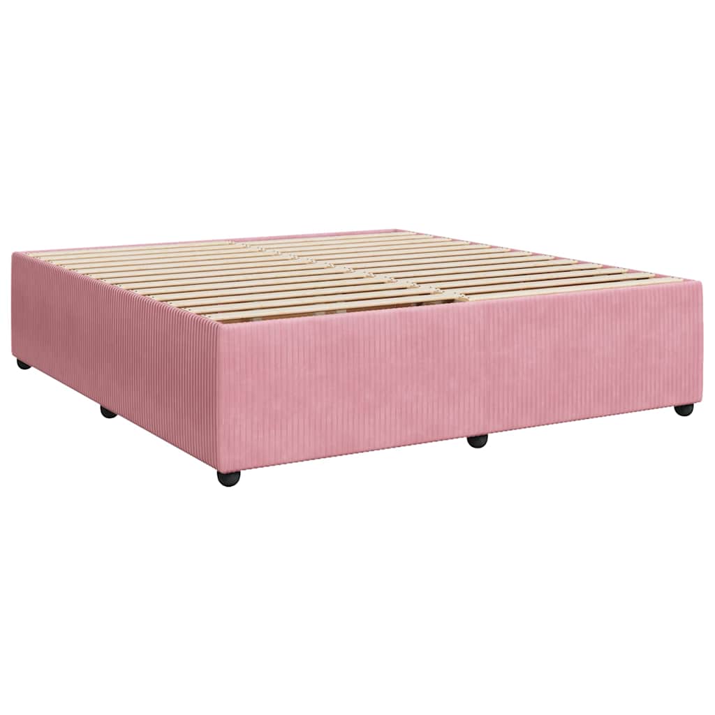 vidaXL Κρεβάτι Boxspring με Στρώμα Ροζ 200x200 εκ. Βελούδινο