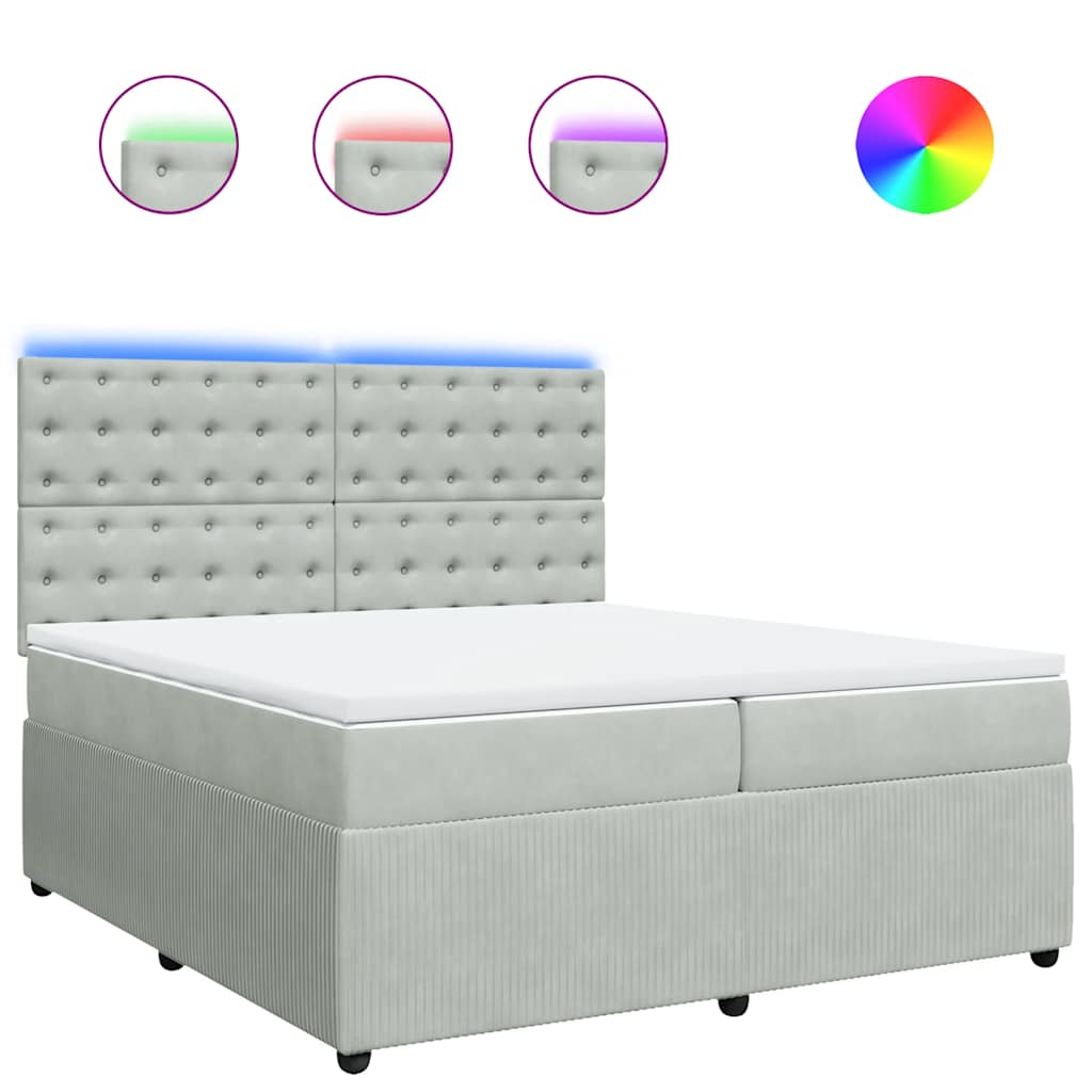 vidaXL Κρεβάτι Boxspring με Στρώμα Ανοιχτό Γκρι 200x200 εκ. Βελούδινο