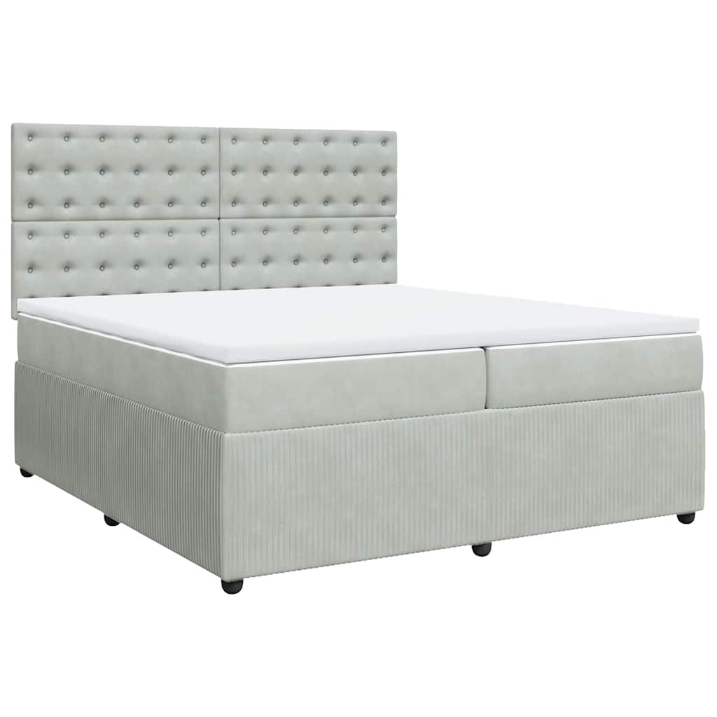 vidaXL Κρεβάτι Boxspring με Στρώμα Ανοιχτό Γκρι 200x200 εκ. Βελούδινο