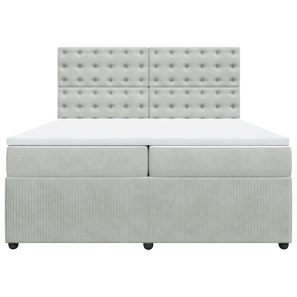 vidaXL Κρεβάτι Boxspring με Στρώμα Ανοιχτό Γκρι 200x200 εκ. Βελούδινο