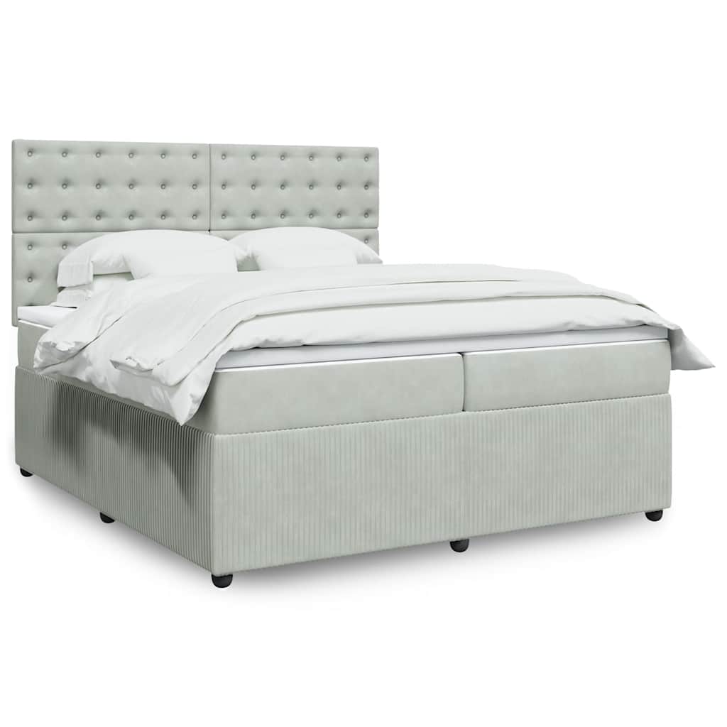 vidaXL Κρεβάτι Boxspring με Στρώμα Ανοιχτό Γκρι 200x200 εκ. Βελούδινο