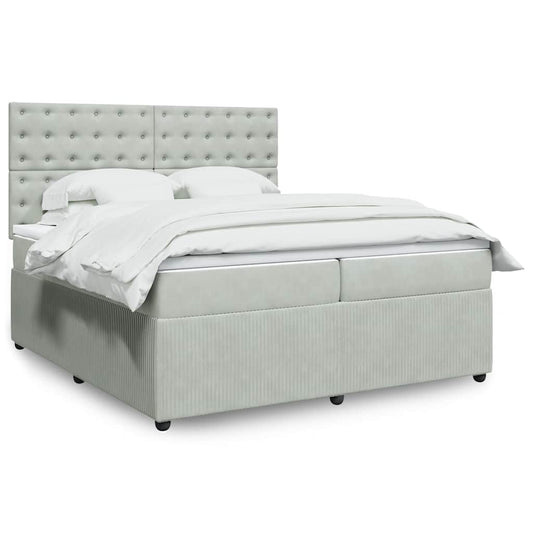 vidaXL Κρεβάτι Boxspring με Στρώμα Ανοιχτό Γκρι 200x200 εκ. Βελούδινο