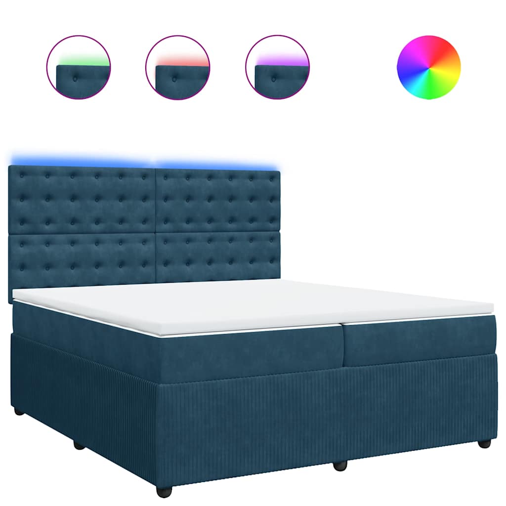 vidaXL Κρεβάτι Boxspring με Στρώμα Μπλε 200x200 εκ. Βελούδινο