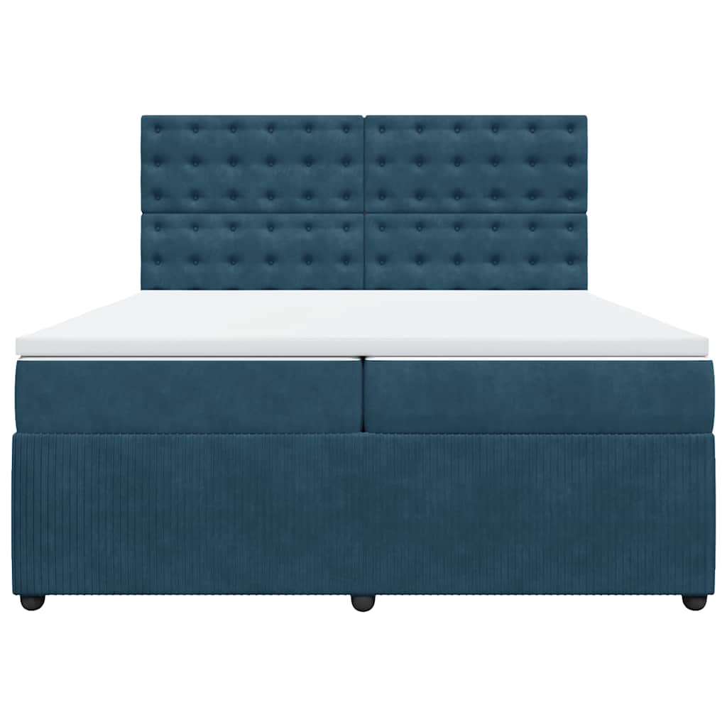 vidaXL Κρεβάτι Boxspring με Στρώμα Μπλε 200x200 εκ. Βελούδινο