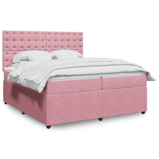 vidaXL Κρεβάτι Boxspring με Στρώμα Ροζ 200x200 εκ. Βελούδινο