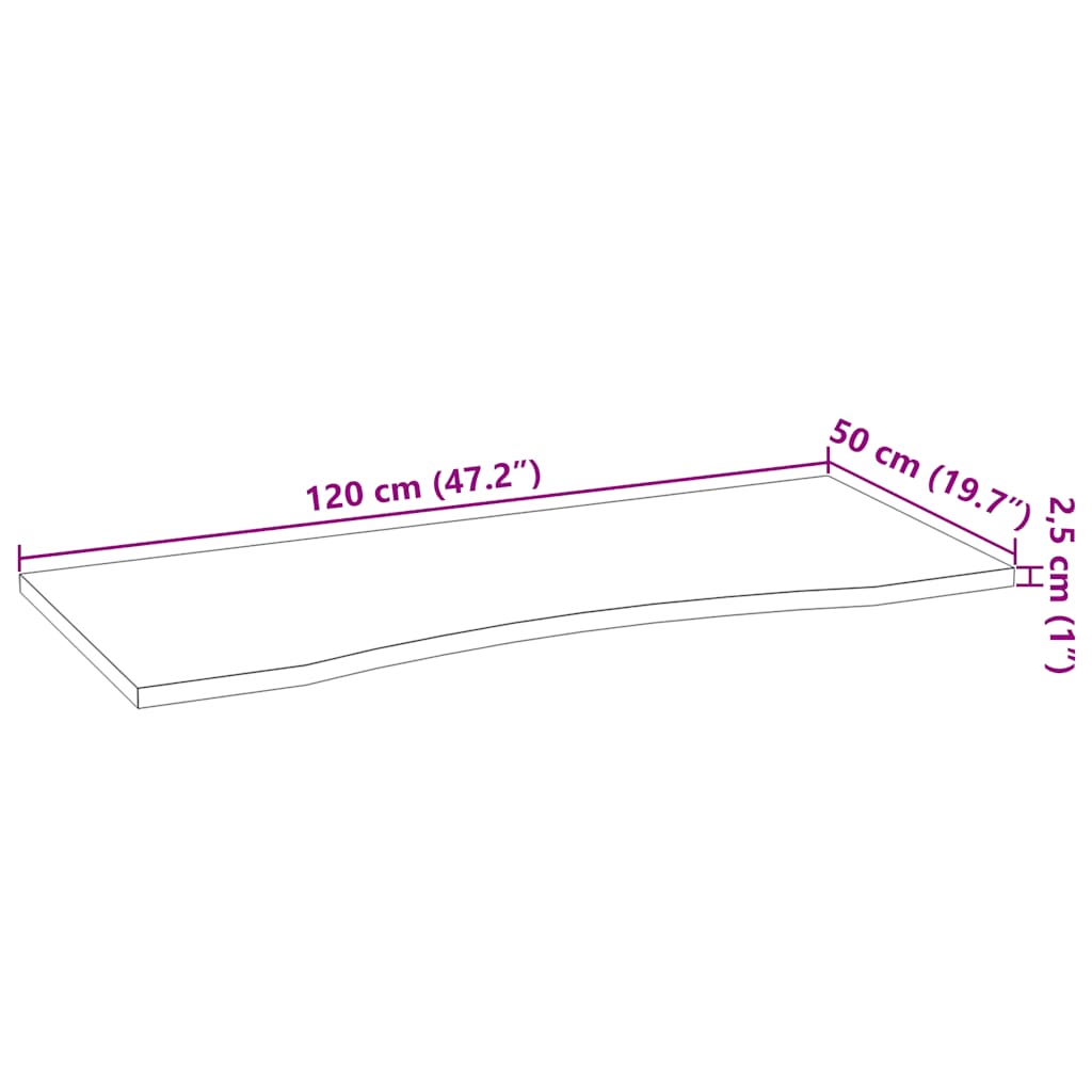 vidaXL Επιφάνεια Γραφείου Ορθογώνια 120x50x2,5 εκ. από Μασίφ Ξύλο Δρυός