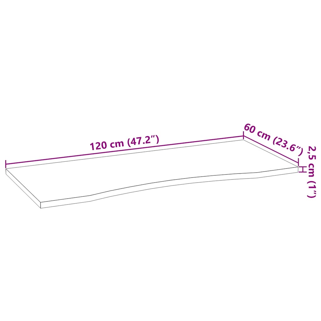vidaXL Επιφάνεια Τραπεζιού Ορθογώνιος 120x60x2,5 εκ. Μασίφ Ξύλο Δρυός